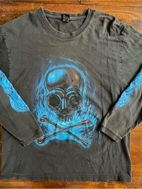 Sturgis 2008 Blue Skull Graphic Long Sleeve Men's L Black T-Shirt